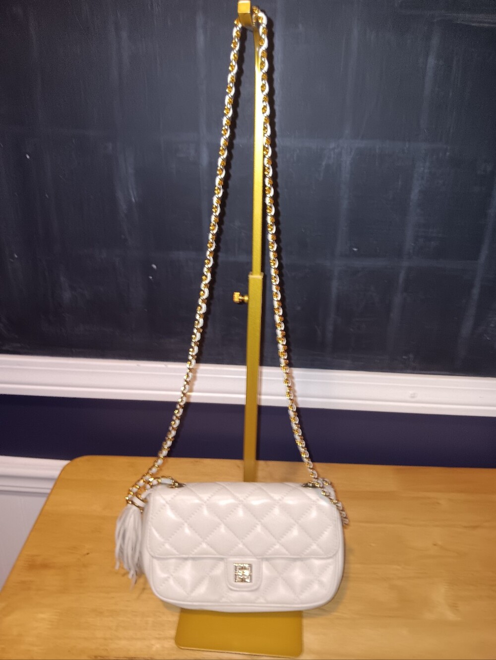 Givenchy Vintage White Quilted Leather Chain Shoulder Bag with Tassel